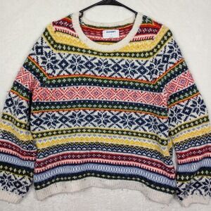 Old Navy Mens Fair Isle Knit Sweater Multi-Color Crew Neck Pullover Size Medium